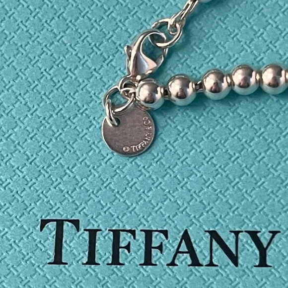 Tiffany & Co. RTT Sterling Bead Bracelet with  Pink Heart Charm - Picture 2 of 5